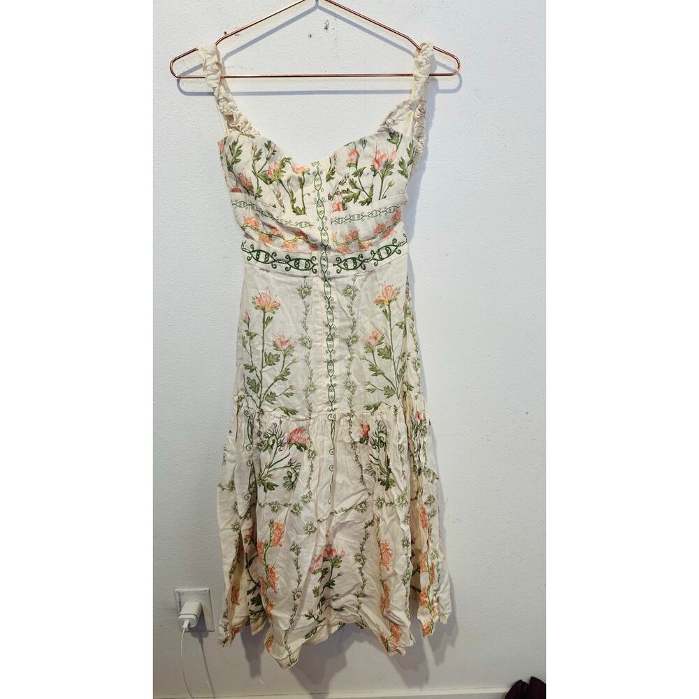 AGUA BY AGUA BENDITA Alma Nispero Oasis Floral Cream Pink Garden Midi Dress sz S - Picture 2 of 14